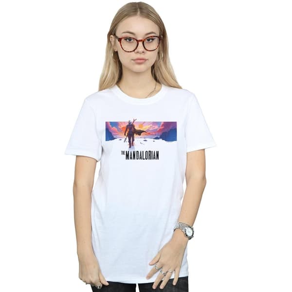 Star Wars Dam/Tjej The Mandalorian Landscape Boyfriend T-shirt i bomull