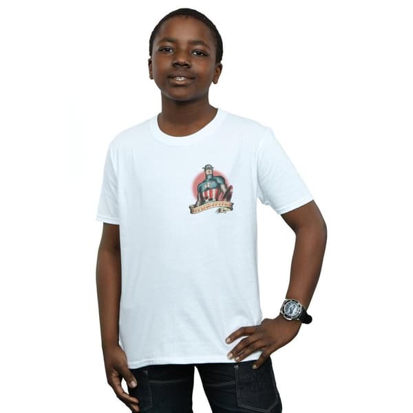 Marvel Boys Captain America Tattoo Breast Print T-Shirt