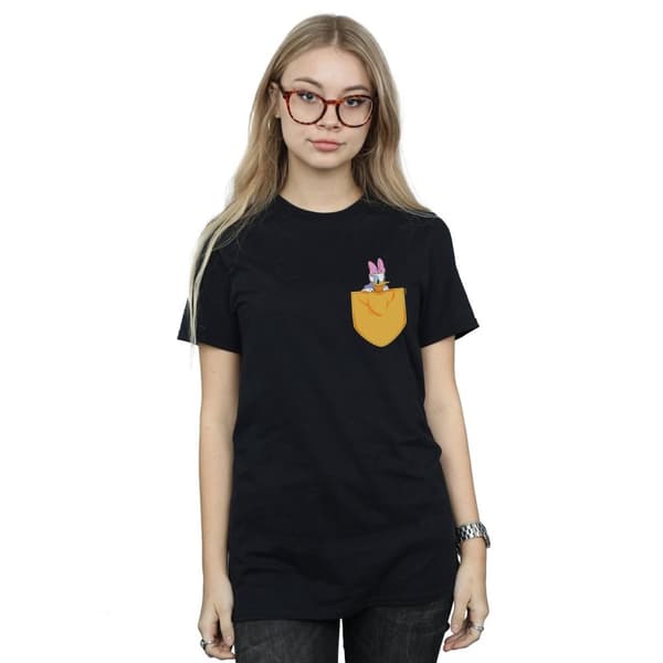 Disney Womens/Ladies Daisy Duck Faux Pocket Cotton Boyfriend T-Shirt