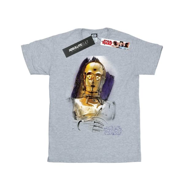 Star Wars C-3PO T-shirt i borstad bomull från De sista jediriddarna Sports Grey 9-11 Years