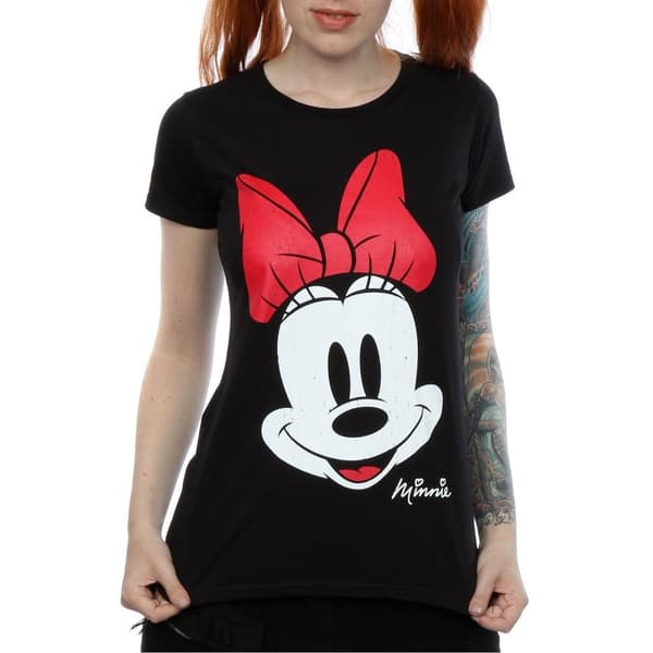 Disney Womens/Ladies Minnie Mouse Distressed Face Cotton T-Shirt