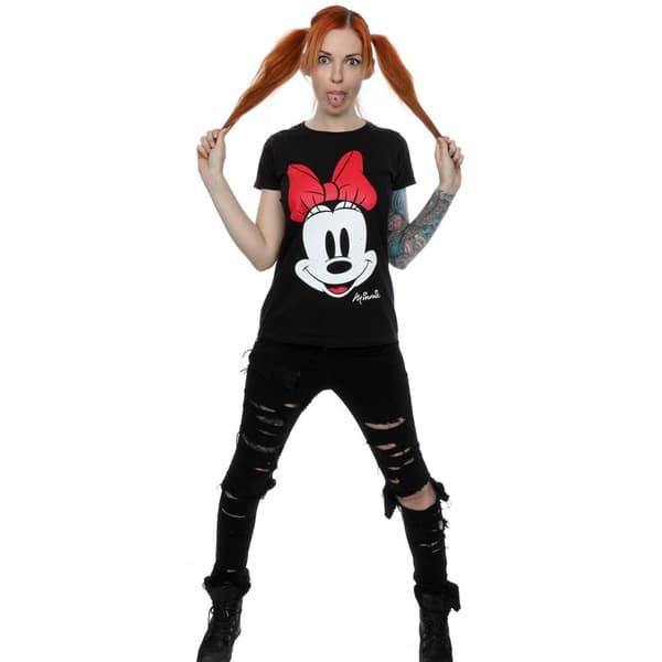 Disney Womens/Ladies Minnie Mouse Distressed Face Cotton T-Shirt