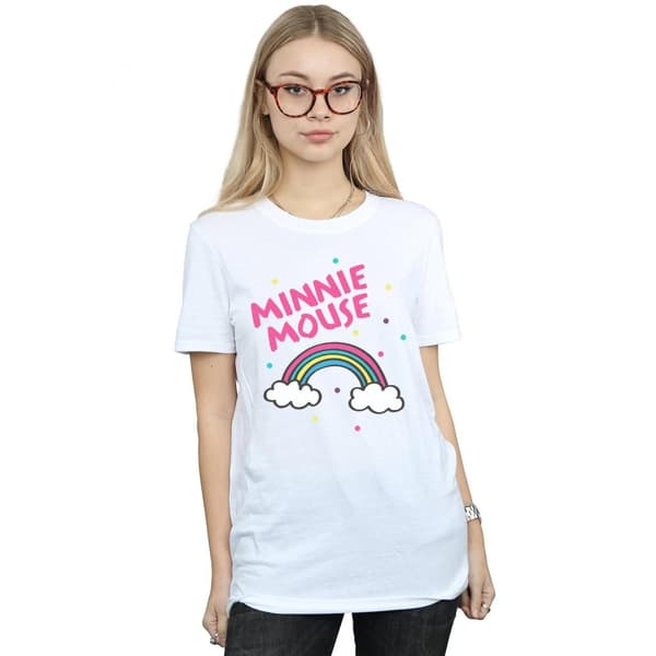 Disney Dam/Lady Minnie Mouse Rainbow Dots Boyfriend T-shirt i bomull