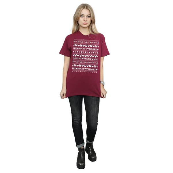 Disney Dam/Tjej Mickey And Minnie Christmas Fair Isle Bomull Boyfriend T-shirt