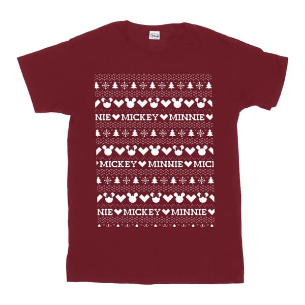 Disney Dam/Tjej Mickey And Minnie Christmas Fair Isle Bomull Boyfriend T-shirt