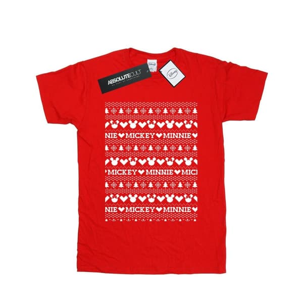 Disney Dam/Tjej Mickey And Minnie Christmas Fair Isle Bomull Boyfriend T-shirt