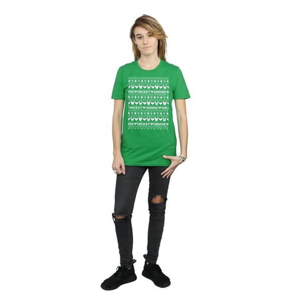 Disney Dam/Tjej Mickey And Minnie Christmas Fair Isle Bomull Boyfriend T-shirt