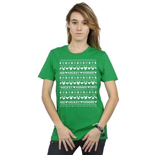 Disney Dam/Tjej Mickey And Minnie Christmas Fair Isle Bomull Boyfriend T-shirt