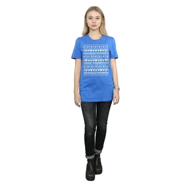 Disney Dam/Tjej Mickey And Minnie Christmas Fair Isle Bomull Boyfriend T-shirt