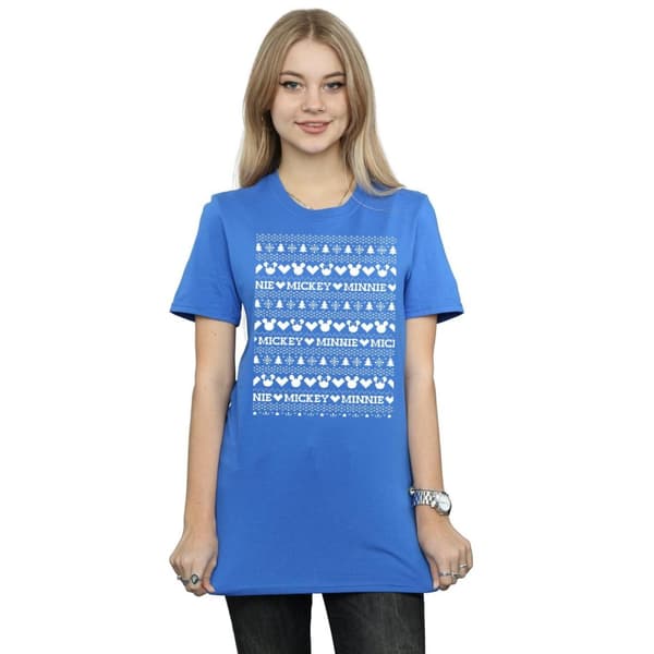 Disney Dam/Tjej Mickey And Minnie Christmas Fair Isle Bomull Boyfriend T-shirt
