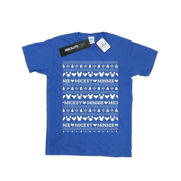 Disney Dam/Tjej Mickey And Minnie Christmas Fair Isle Bomull Boyfriend T-shirt