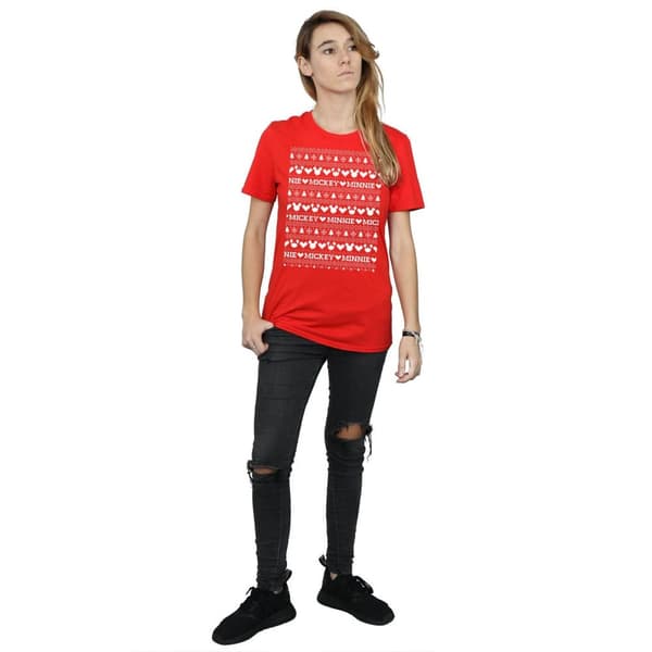 Disney Dam/Tjej Mickey And Minnie Christmas Fair Isle Bomull Boyfriend T-shirt