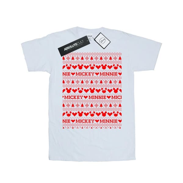 Disney Dam/Tjej Mickey And Minnie Christmas Fair Isle Bomull Boyfriend T-shirt