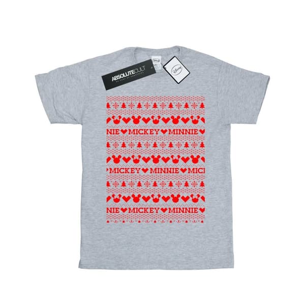 Disney Dam/Tjej Mickey And Minnie Christmas Fair Isle Bomull Boyfriend T-shirt