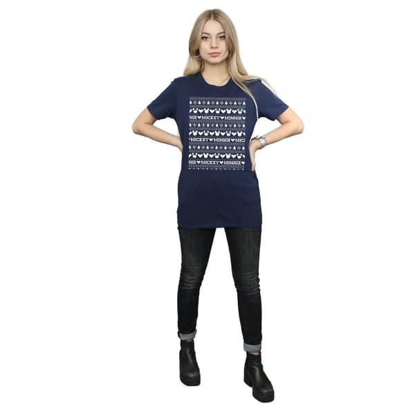 Disney Dam/Tjej Mickey And Minnie Christmas Fair Isle Bomull Boyfriend T-shirt