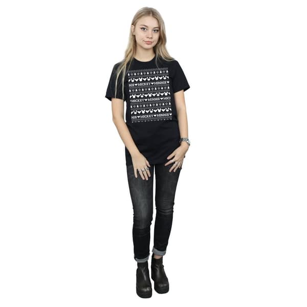 Disney Dam/Tjej Mickey And Minnie Christmas Fair Isle Bomull Boyfriend T-shirt