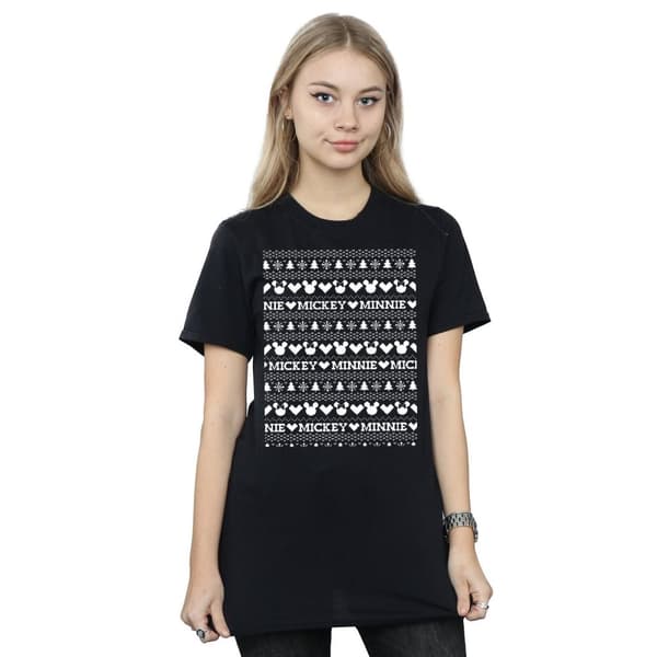 Disney Dam/Tjej Mickey And Minnie Christmas Fair Isle Bomull Boyfriend T-shirt