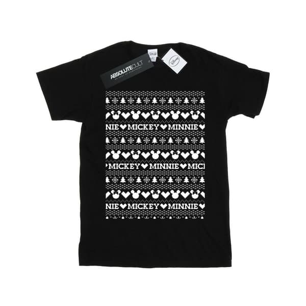 Disney Dam/Tjej Mickey And Minnie Christmas Fair Isle Bomull Boyfriend T-shirt