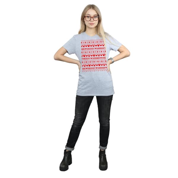 Disney Dam/Tjej Mickey And Minnie Christmas Fair Isle Bomull Boyfriend T-shirt