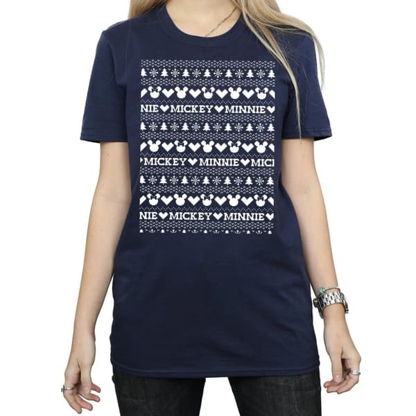 Disney Dam/Tjej Mickey And Minnie Christmas Fair Isle Bomull Boyfriend T-shirt