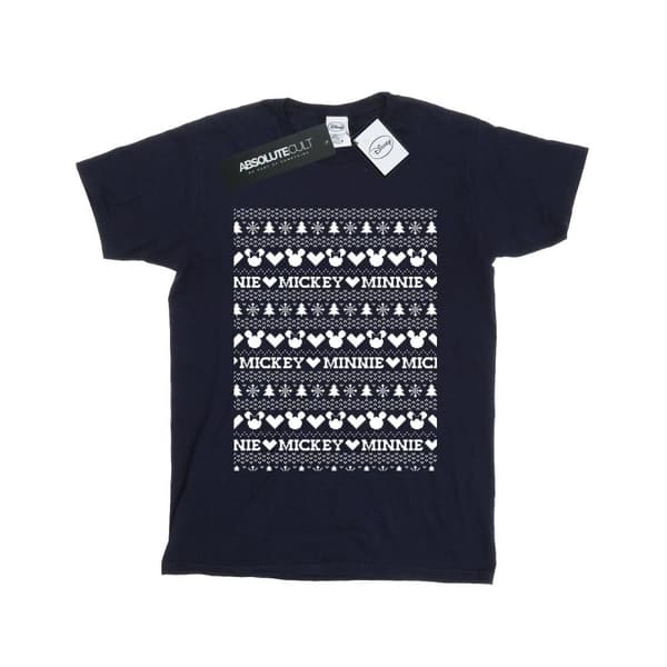 Disney Dam/Tjej Mickey And Minnie Christmas Fair Isle Bomull Boyfriend T-shirt