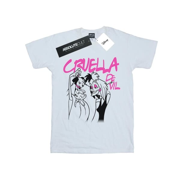 Disney Womens/Ladies Cruella De Vil Collared Cotton Boyfriend T-Shirt White 5XL