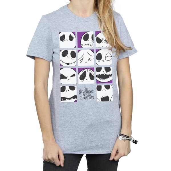 Disney Womens/Ladies Nightmare Before Christmas Many Faces Of Jack Squares Cotton Boyfriend T-Shirt