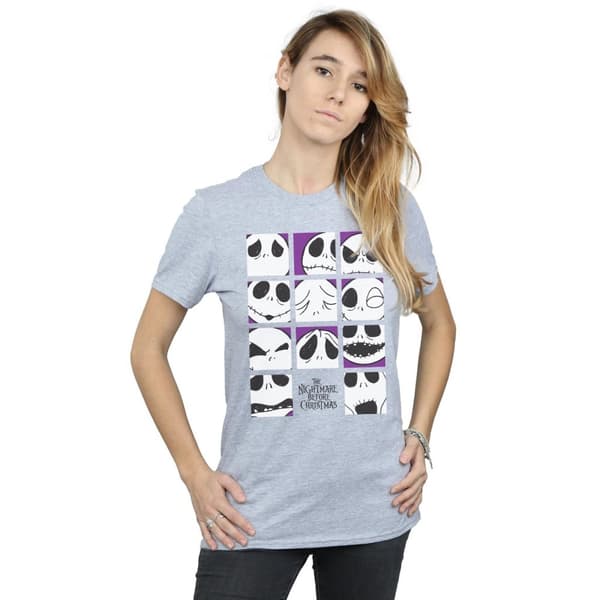 Disney Womens/Ladies Nightmare Before Christmas Many Faces Of Jack Squares Cotton Boyfriend T-Shirt