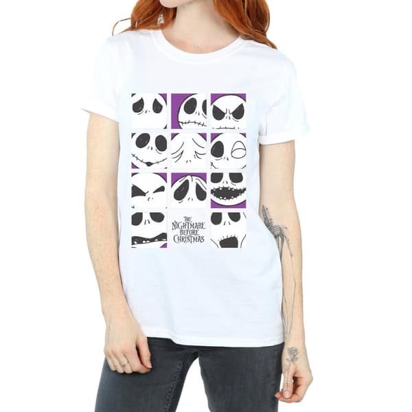 Disney Womens/Ladies Nightmare Before Christmas Many Faces Of Jack Squares Cotton Boyfriend T-Shirt
