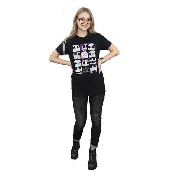 Disney Womens/Ladies Nightmare Before Christmas Many Faces Of Jack Squares Cotton Boyfriend T-Shirt