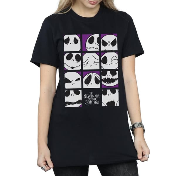 Disney Womens/Ladies Nightmare Before Christmas Many Faces Of Jack Squares Cotton Boyfriend T-Shirt