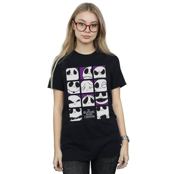 Disney Womens/Ladies Nightmare Before Christmas Many Faces Of Jack Squares Cotton Boyfriend T-Shirt