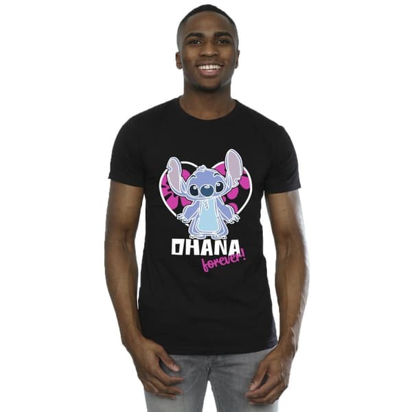 Disney Mens Lilo And Stitch Ohana Forever Heart T-Shirt