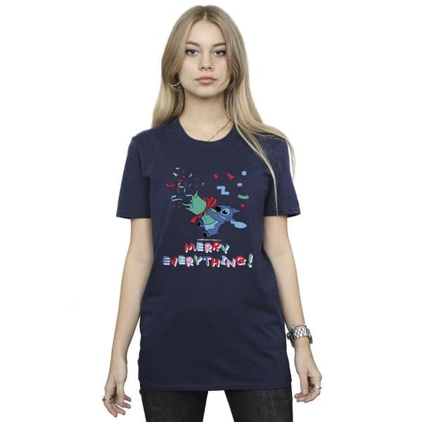 Disney Womens/Ladies Lilo And Stitch Stitch Merry Everything Cotton Boyfriend T-Shirt