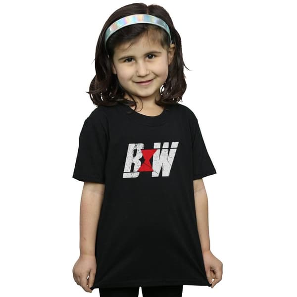 Marvel Girls Black Widow Movie Initial Logo Cotton T-Shirt
