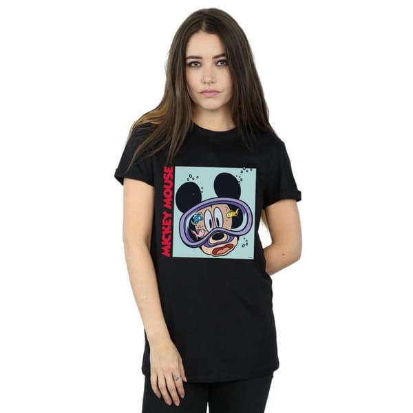 Disney Dam/Tjej Musse Pigg Under Vatten Bomull Boyfriend T-shirt