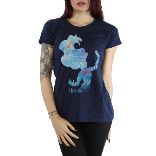 Disney Princess Womens/Ladies Ariel Filled Silhouette Cotton T-Shirt