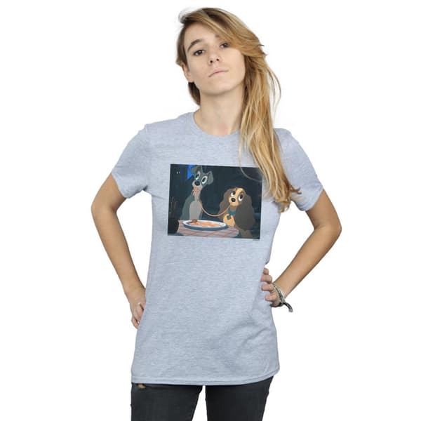 Disney Womens/Ladies Lady And The Tramp Spaghetti Slurp Cotton Boyfriend T-Shirt