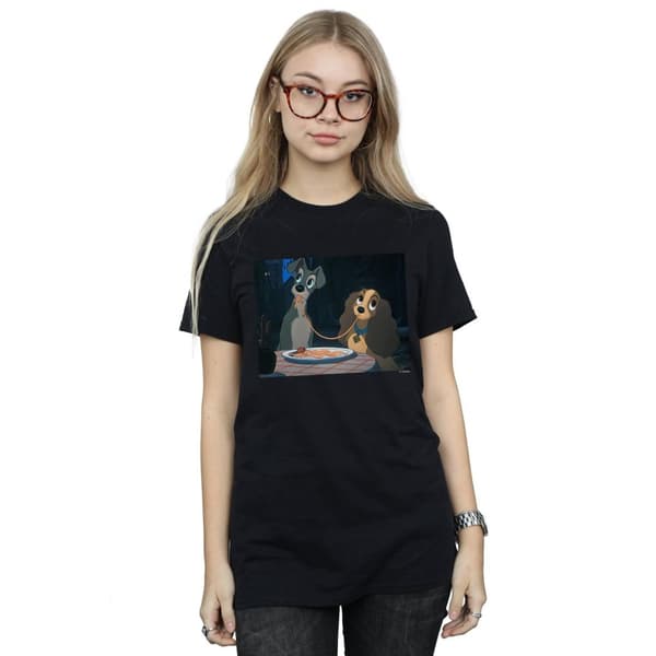 Disney Womens/Ladies Lady And The Tramp Spaghetti Slurp Cotton Boyfriend T-Shirt