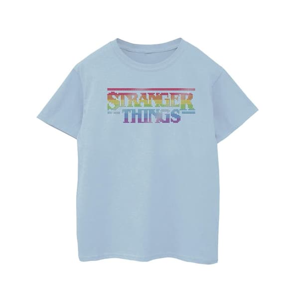 Netflix Stranger Things - T-shirt i bomull med regnbågsprickig logotyp för flickor
