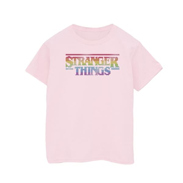 Netflix Girls Stranger Things Rainbow Dot Logo Cotton T-Shirt Baby Pink 7-8 Years