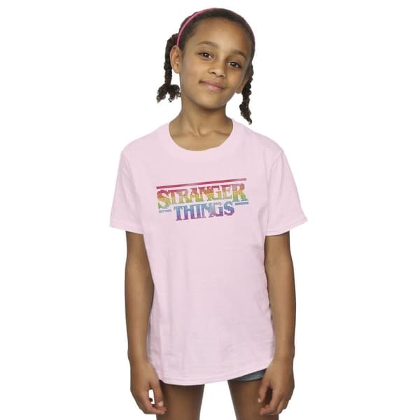 Netflix Girls Stranger Things Rainbow Dot Logo Cotton T-Shirt