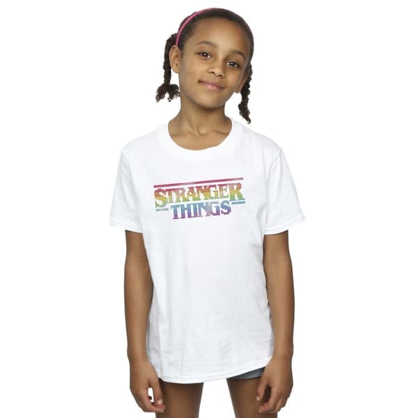 Netflix Girls Stranger Things Rainbow Dot Logo Cotton T-Shirt