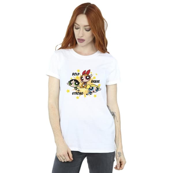The Powerpuff Girls Womens/Ladies Girls Bold Brave Strong Cotton Boyfriend T-Shirt
