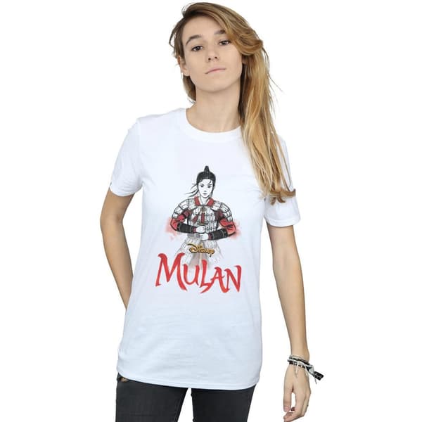 Disney Dam/Lady Mulan Movie Sword Pose Boyfriend T-shirt i bomull