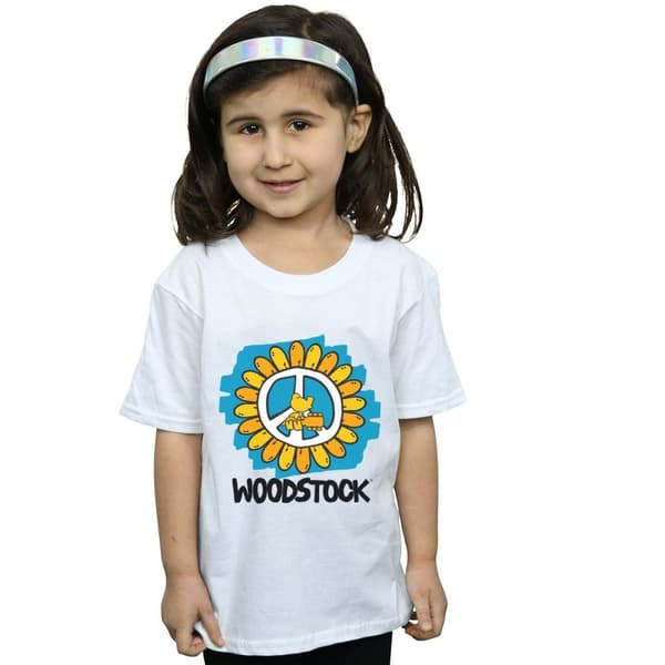 Woodstock T-shirt i bomull med blommor och fred för flickor