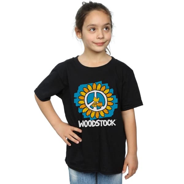 Woodstock T-shirt i bomull med blommor och fred för flickor
