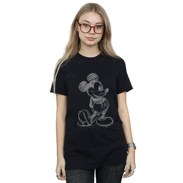 Disney Womens/Ladies Mickey Mouse Sketch Kick Cotton Boyfriend T-Shirt