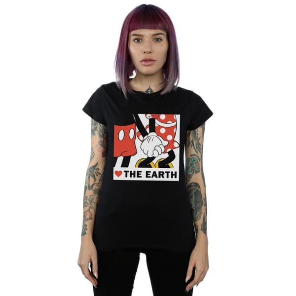 Disney Womens/Ladies Mickey Mouse Heart The Earth Cotton T-Shirt
