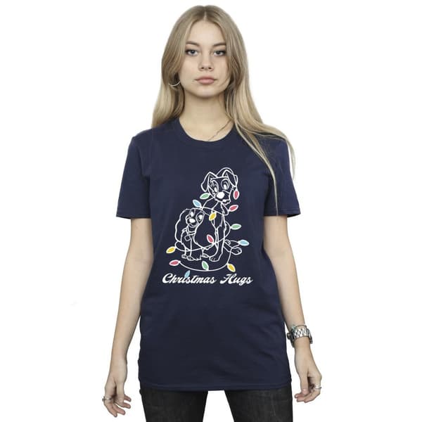 Disney Womens/Ladies Lady And The Tramp Christmas Hugs Cotton Boyfriend T-Shirt